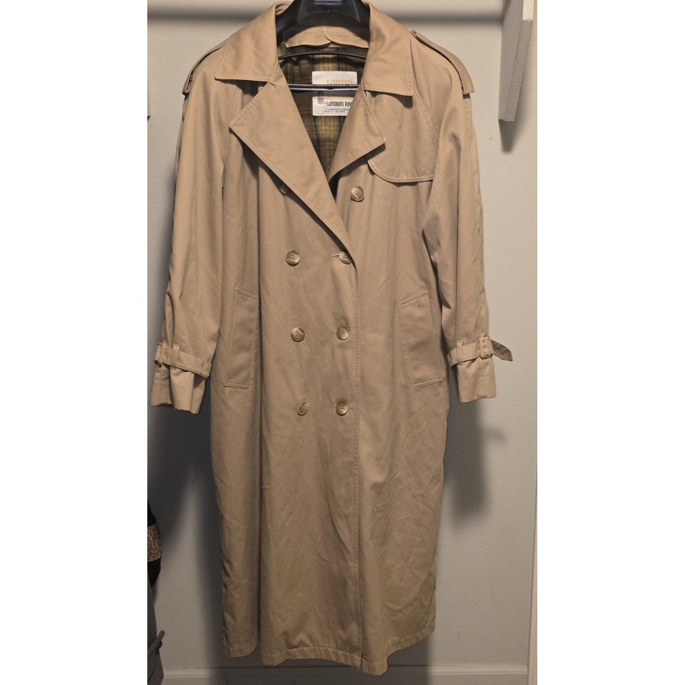 London Fog Men's 12 REG Limited Edition Trench Tan Plaid Lined Double Breasted